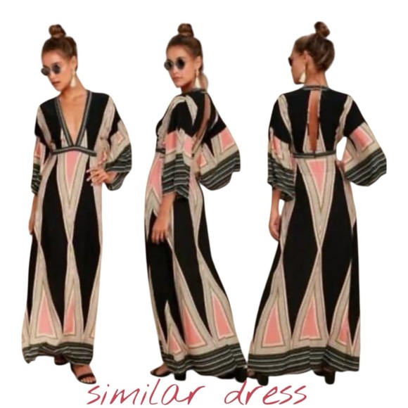 ONE CLOTHING CO boho maxi dress rayon plunge neckline bell sleeves women’s small - Picture 9 of 16